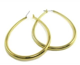 2 1/4" GOLD OVAL HOLLOW HOOP EARRINGS