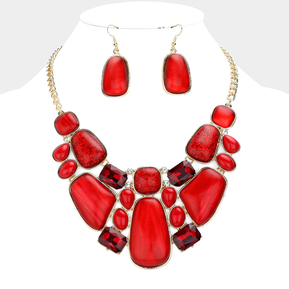 RED BEAD BIB NECKLACE