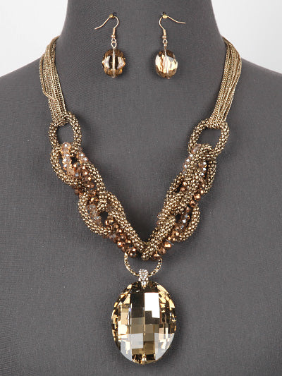 GLASS PENDANT WITH CHAIN AND LINK NECKLACE SET
