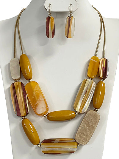 BROWN MUSTARD LAYERED BEADED NECKLACE