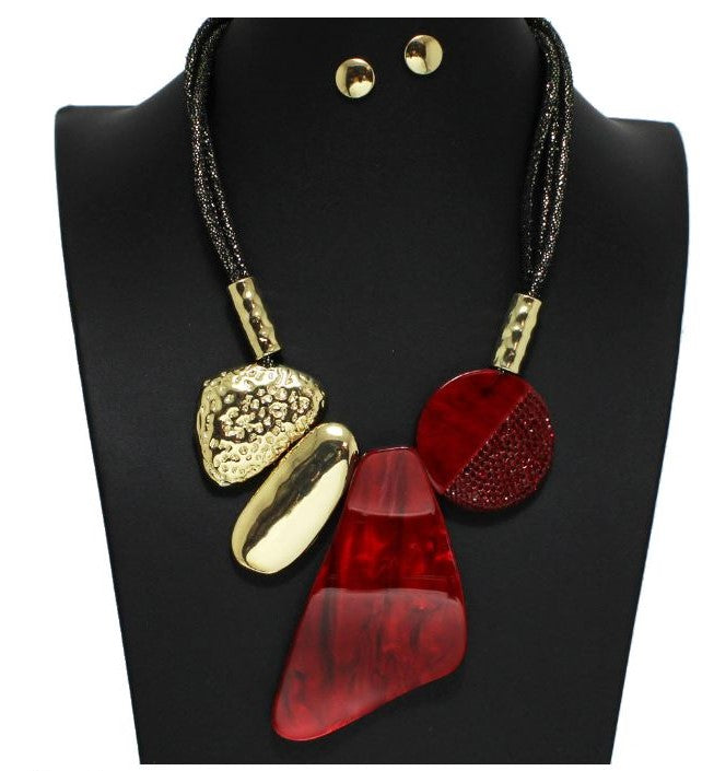 RED & GOLD RHINESTONE NECKLACE