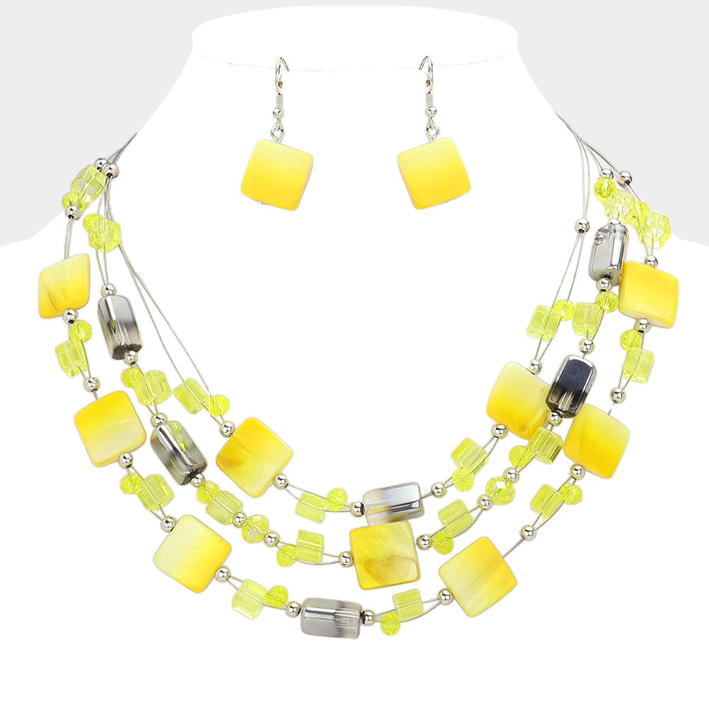 YELLOW WIRE BEADED NECKLACE