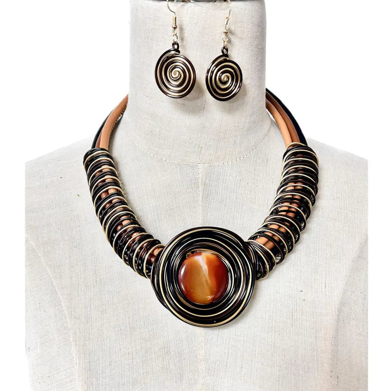 BROWN GOLD BLACK CASUAL RETRO ROUND MIXED CORD & WIRE