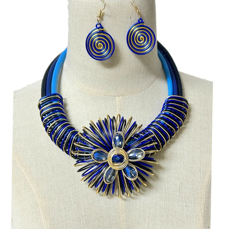 BLUE, NAVY GOLD METAL SWIRL COIL DESIGN