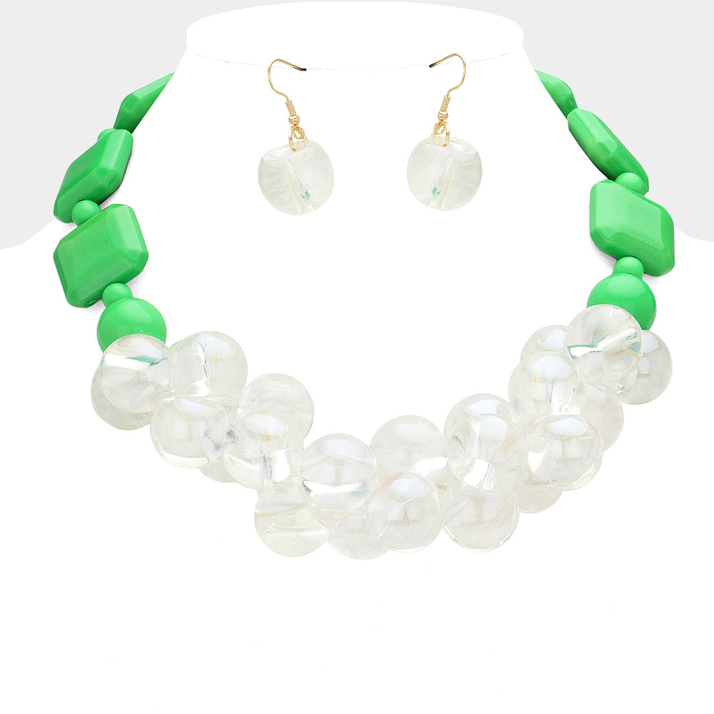 GREEN CHUNKY CLEAR BALL PEBBLE NECKLACE