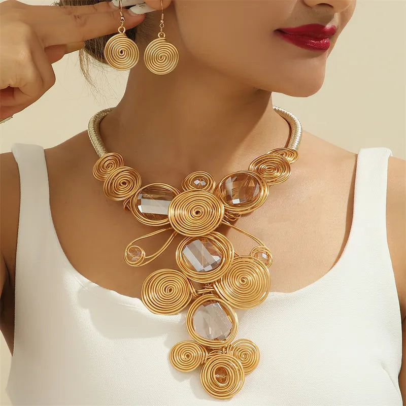 CRYSTALGOLD WIRE RETRO EXAGGERATED BOHEMIAN ROPE STYLE NECKLACE