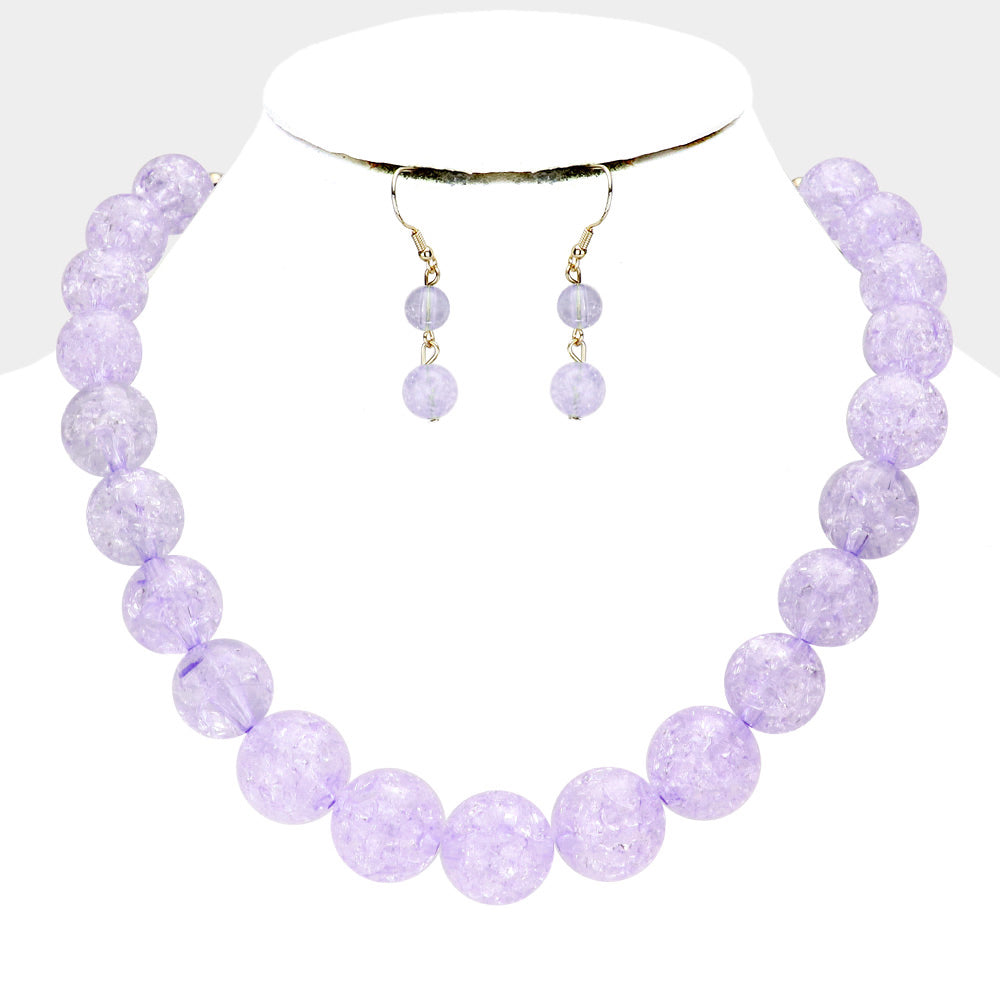 LAVENDER SINGLE STRAND CRACKED LUCITE BEAD NECKLACE