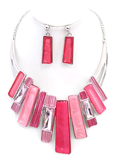 PINK MULTI TONE PIANO BAR NECKLACE SET