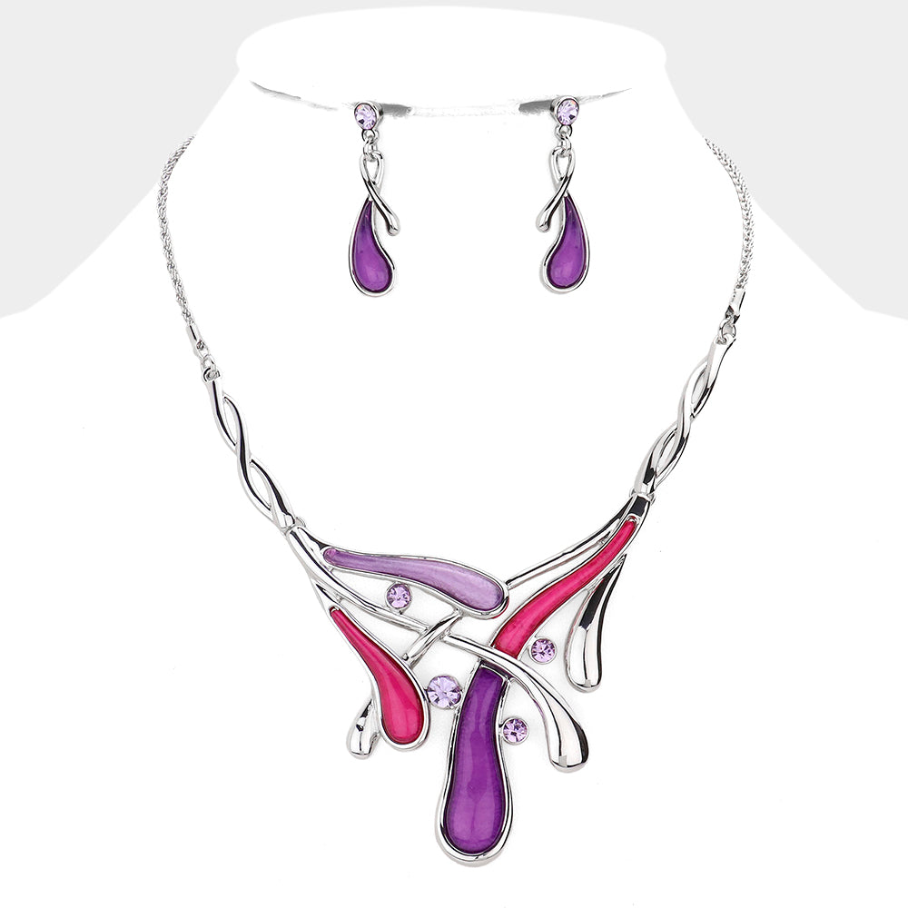 PURPLE, PINK STONE EMBELLISHED NECKLACE