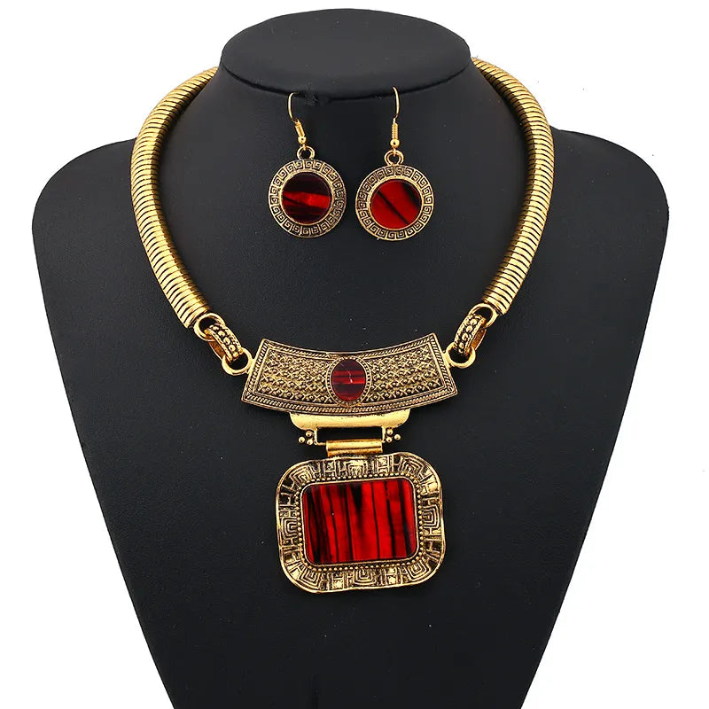 RED ELEGANT CLASSIC STYLE ROUND SQUARE NECKLACE