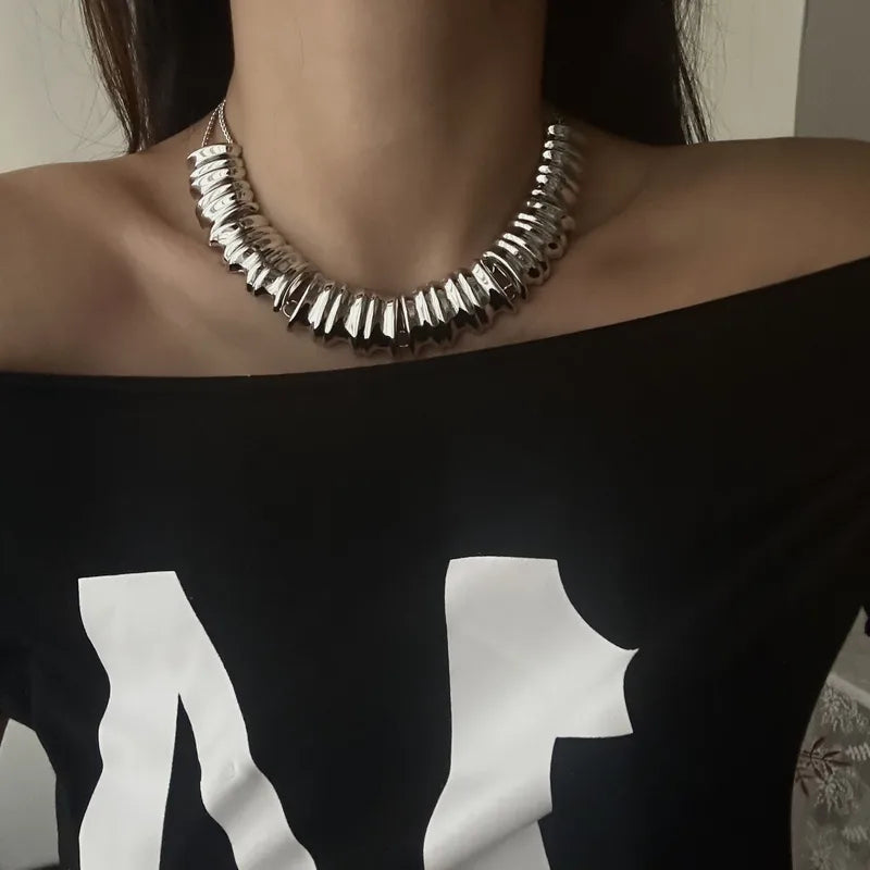 SILVER HIP-HOP GEOMETRIC NECKLACE