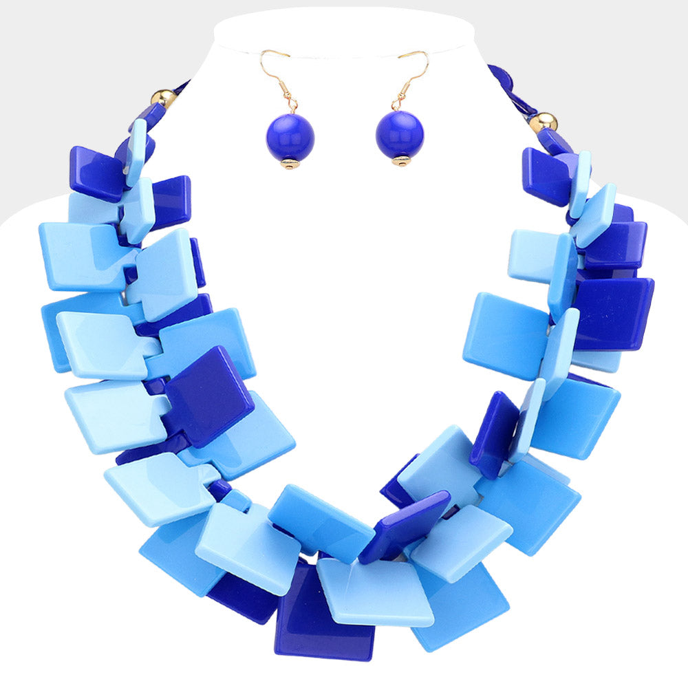 MULTI - COLOR BLUE SQUARE NECKLACE