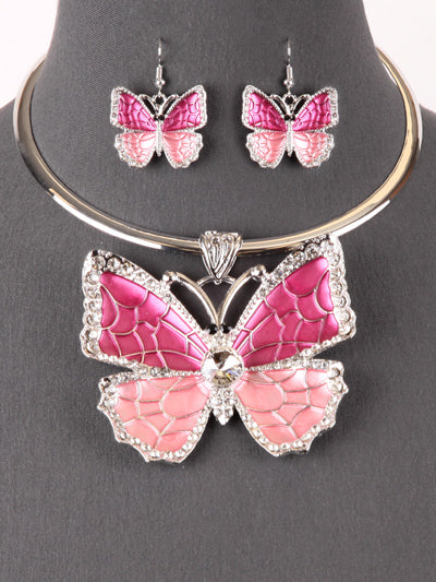 PINK BLING BUTTERFLY PENDANT NECKLACE
