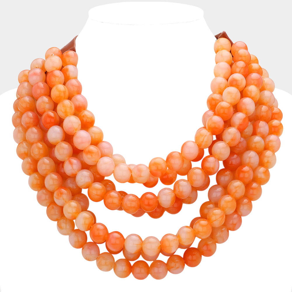 ORANGE BEADED MULTI LAYERED NECKLACE LEATHER MAGNETIC