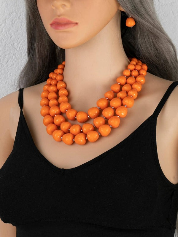 ORANGE BEADED DECOR NECKLACE
