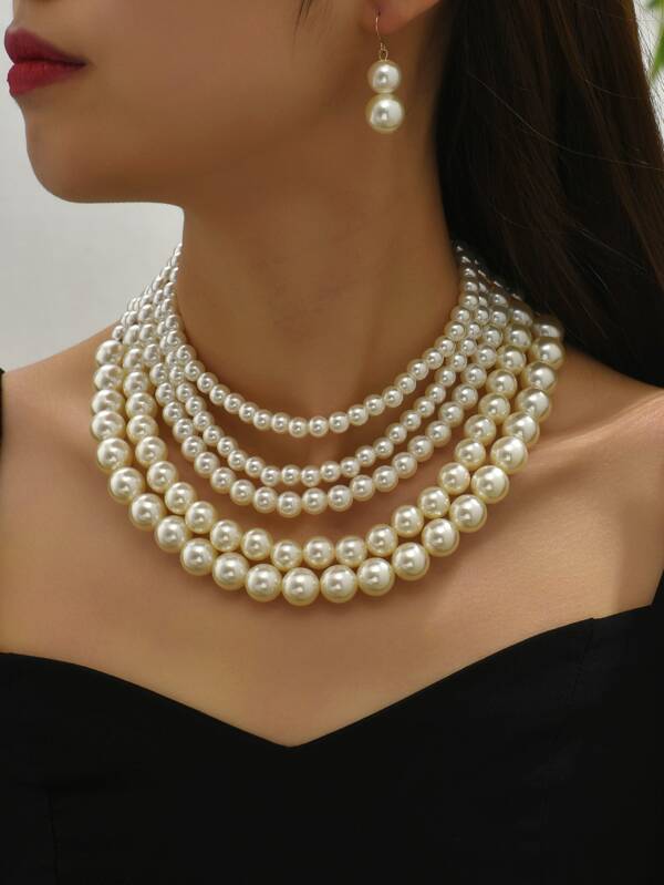 PEARL LAYERED BEADED NECKLACE