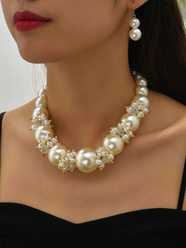 PEARL DECOR NECKLACE & DROP EARRINGS