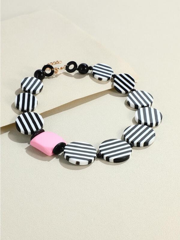 STRIPED ROUND DECOR NECKLACE PINK
