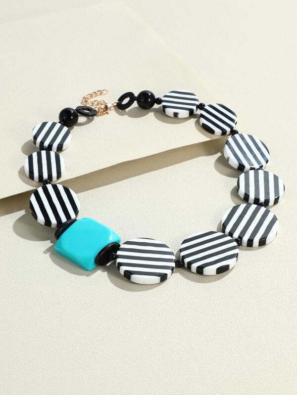 STRIPED ROUND DECOR NECKLACE AQUA