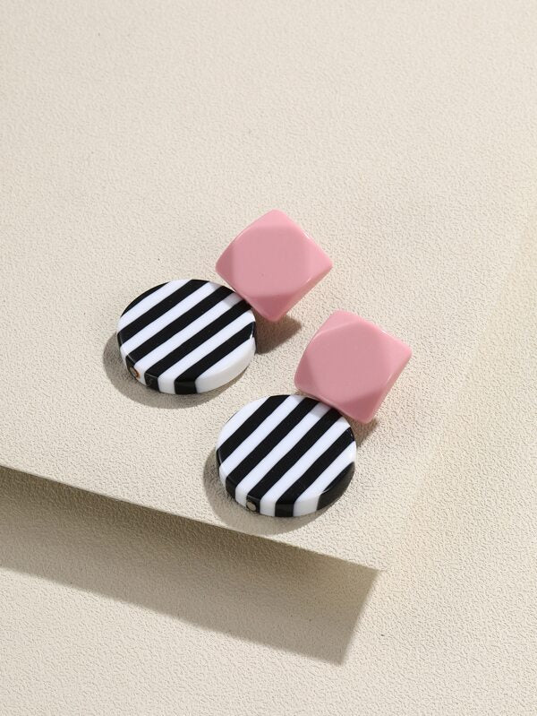 STRIPED ROUND DECOR NECKLACE PINK