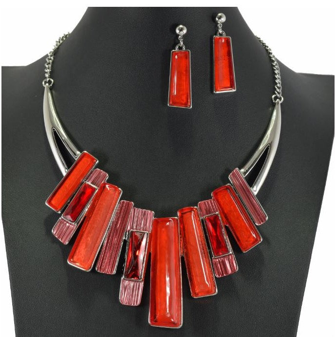 SILVER RED PIANO RHINESTONE NECKLACE