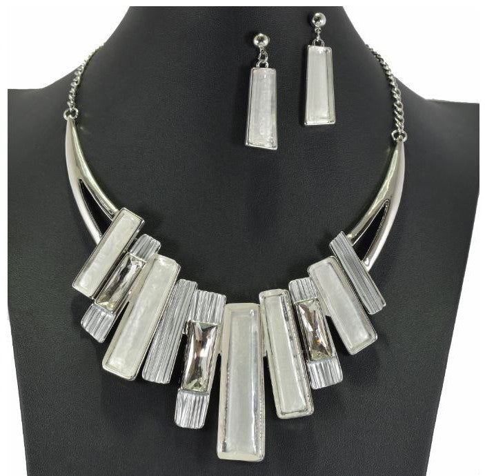 SILVER WHITE PIANO RHINESTONE NECKLACE