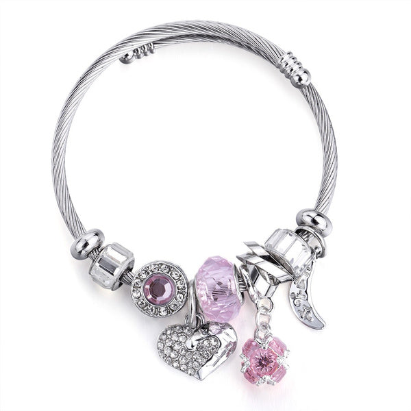 Bracelet - Love Crystal Bead Pink Heart