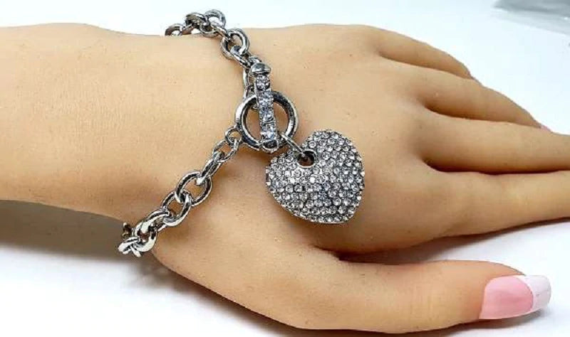 Bracelet - Silver Bling Heart Charm