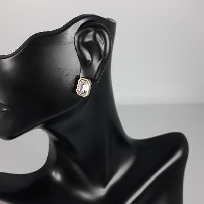 Earrings - Clear & Gold Small Studs