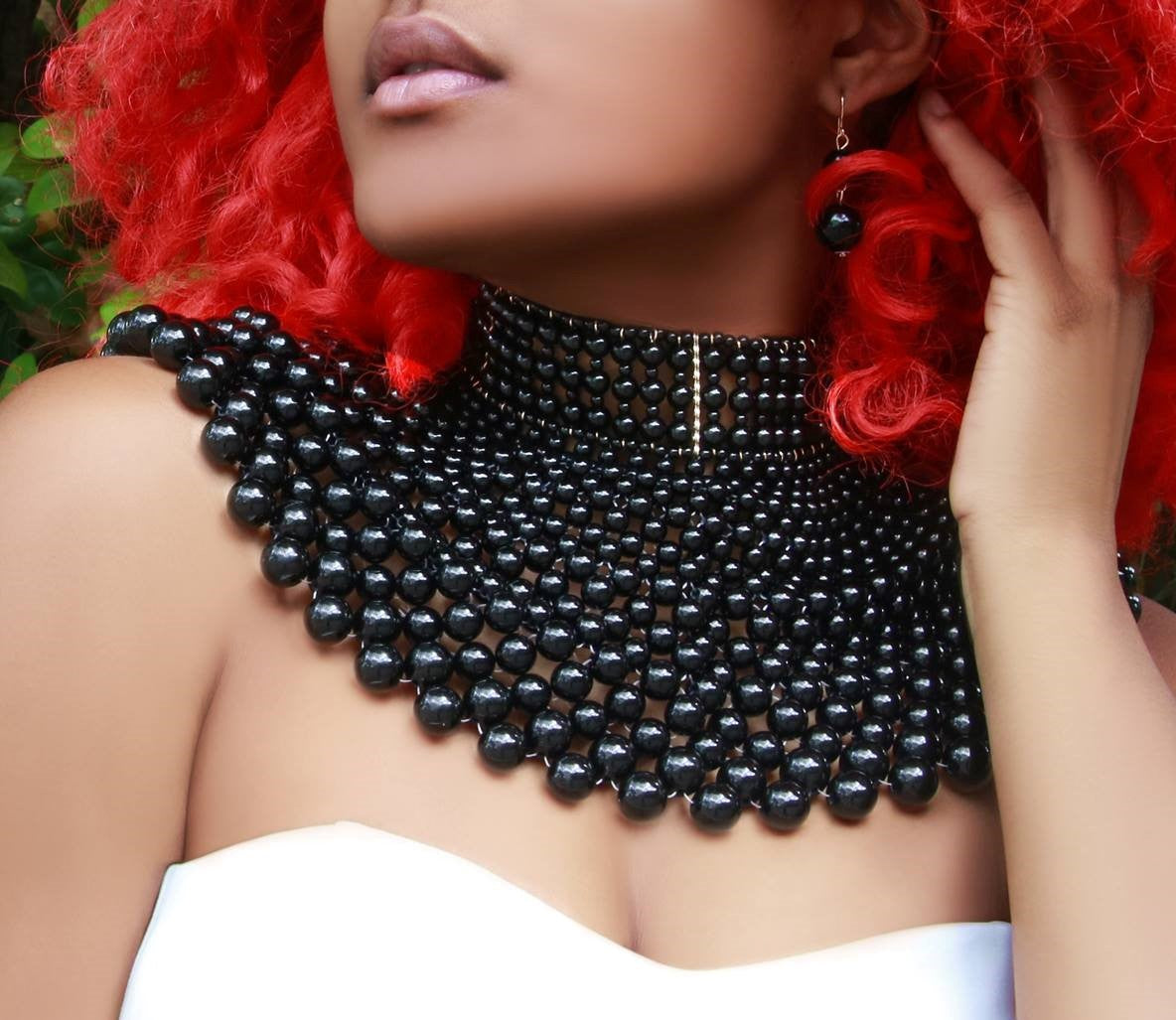 Necklace Set - Black Nile Collar & Earrings - L