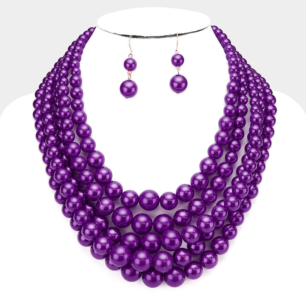 Necklace Set - Purple Pearls- 5 strand