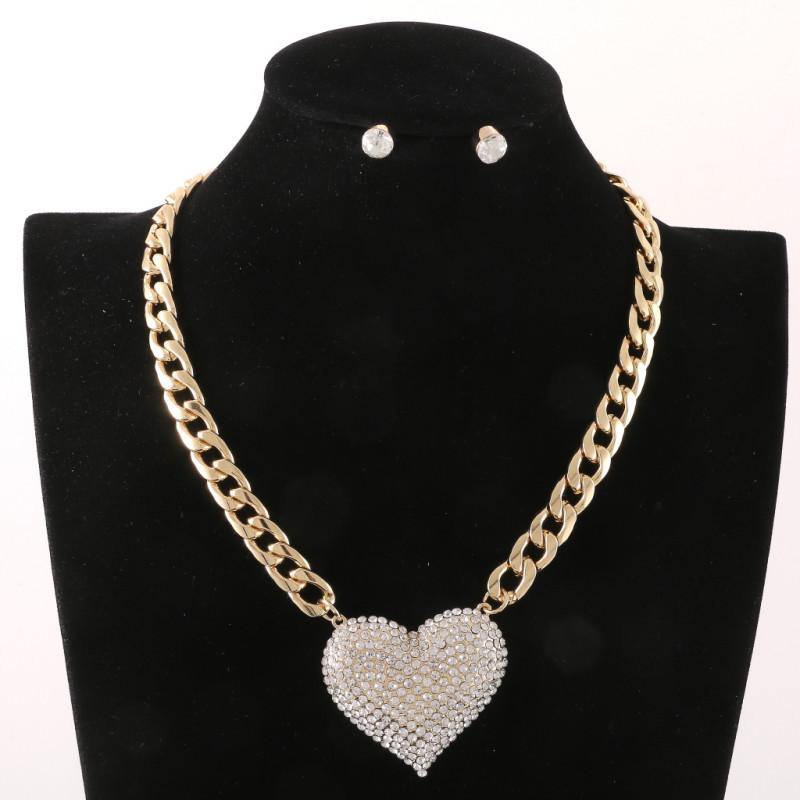 GOLD CLEAR PAVE HEART CHARM NECKLACE
