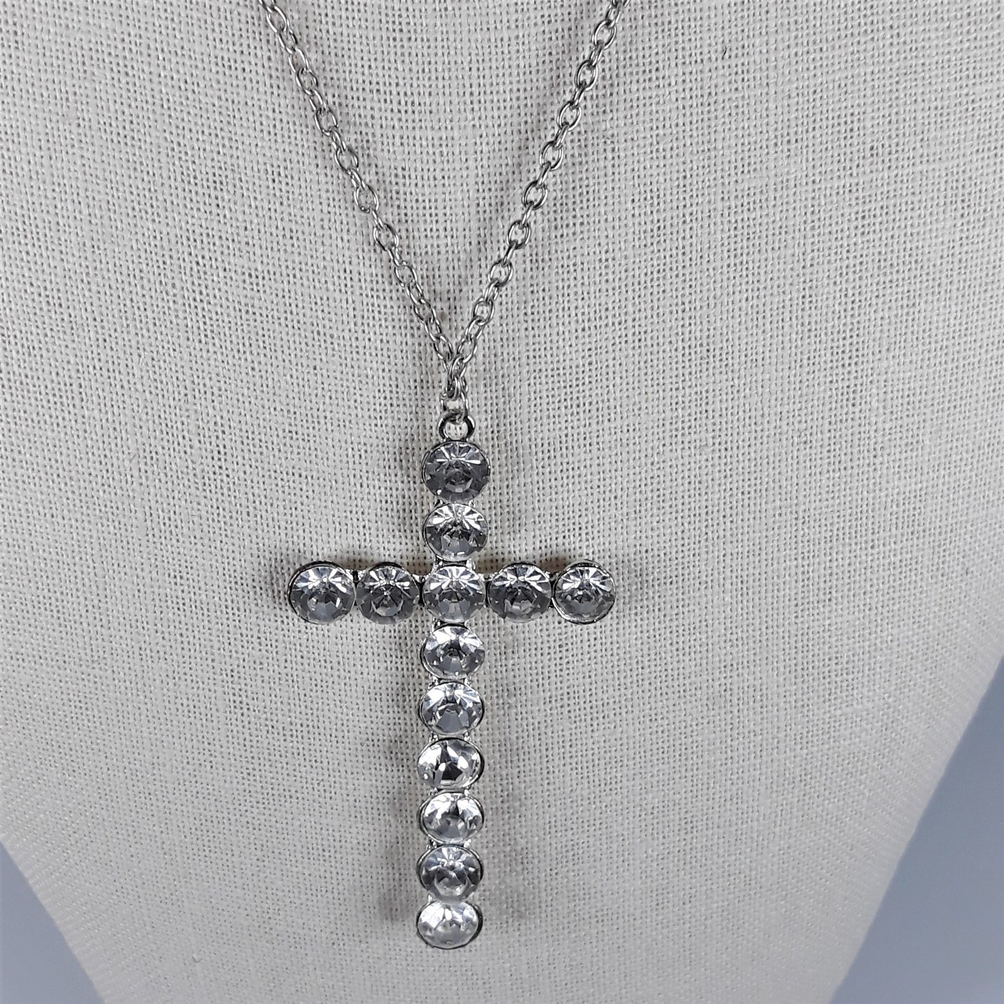 Necklace - Silver Bling Cross Stones 18" long 2 1/2 " Extender