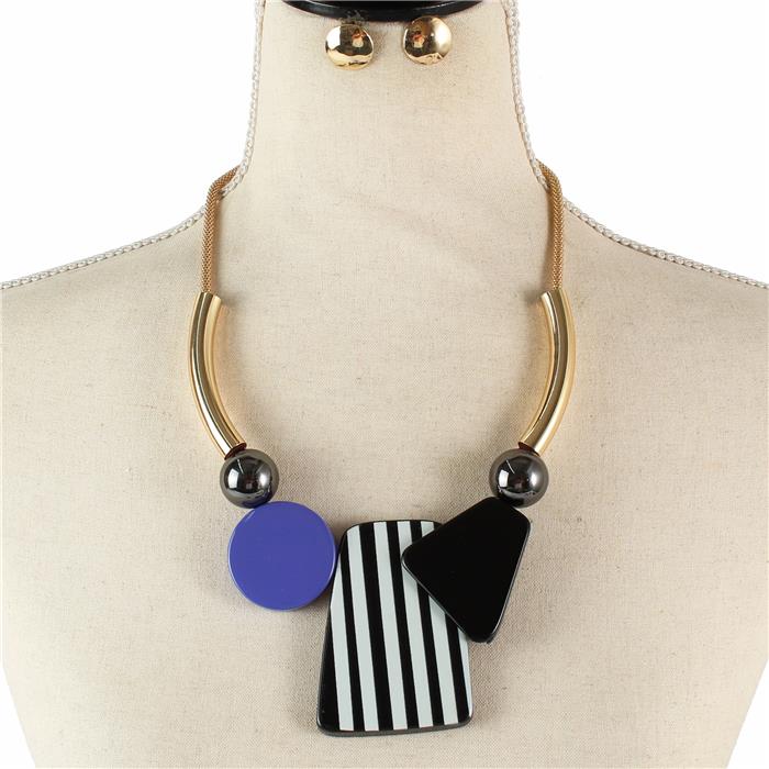 GEOMETRIC RESIN BEAD STATEMENT NECKLACE and RESIN GEOMETRIC EARRINGS