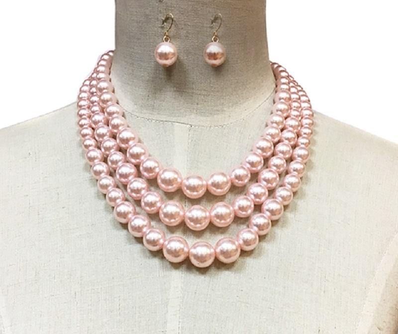 PINK COLORED PEARL NECKLACE WITH MATCHING EARRINGS