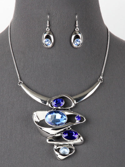 GLASS FASHION BIB BLUE NECKLACE SET