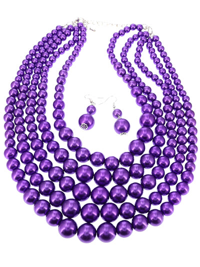 FASHION BEAD PURPLE 5 STRAND NECKLACE SET