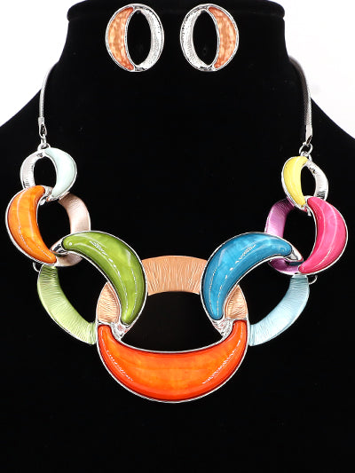 EPOXY & STONE ACCENT FASHION BIB NECKLACE SET