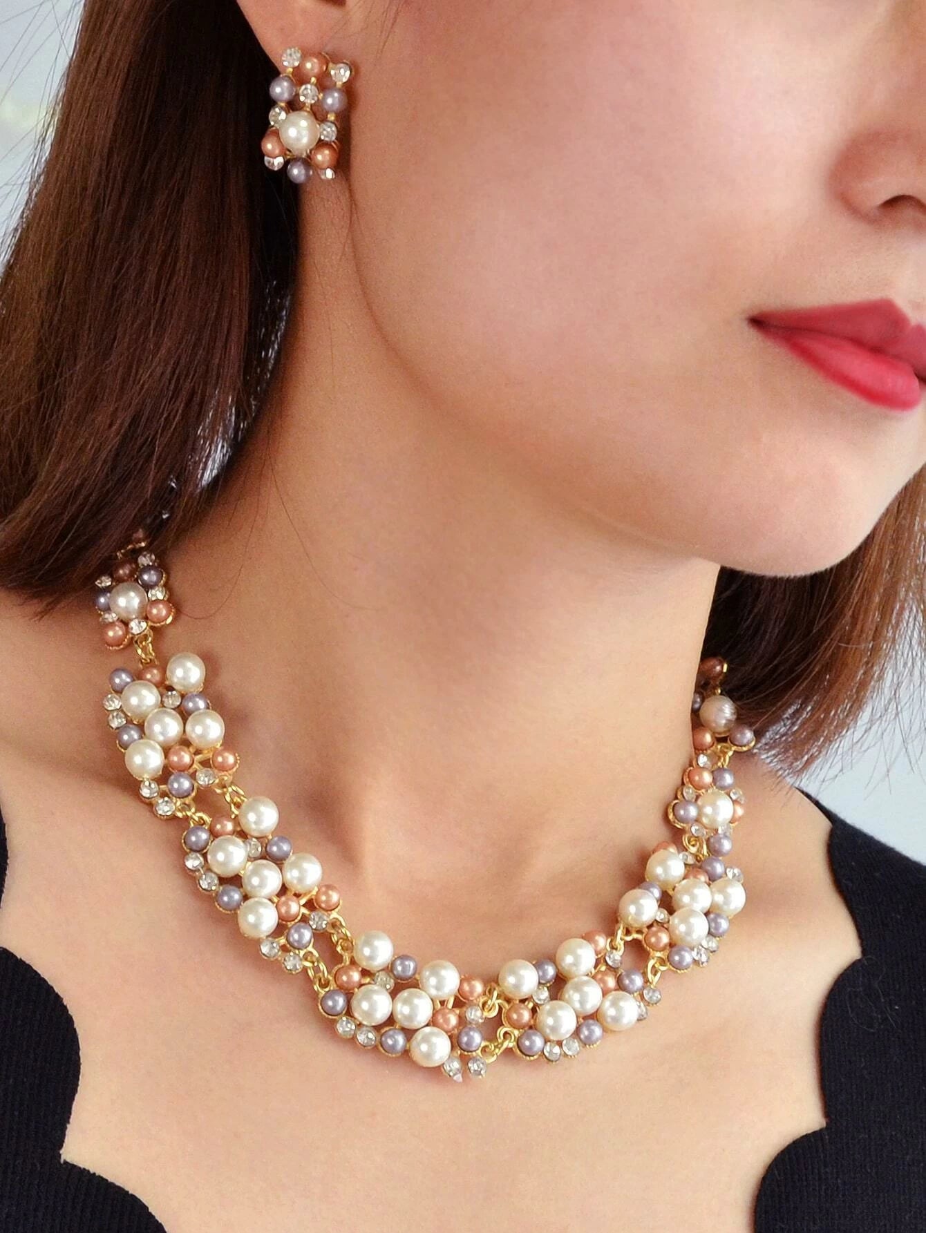 FASHION JEWELRY FAUX PEARL WOMEN NECKLACE EARRING SET