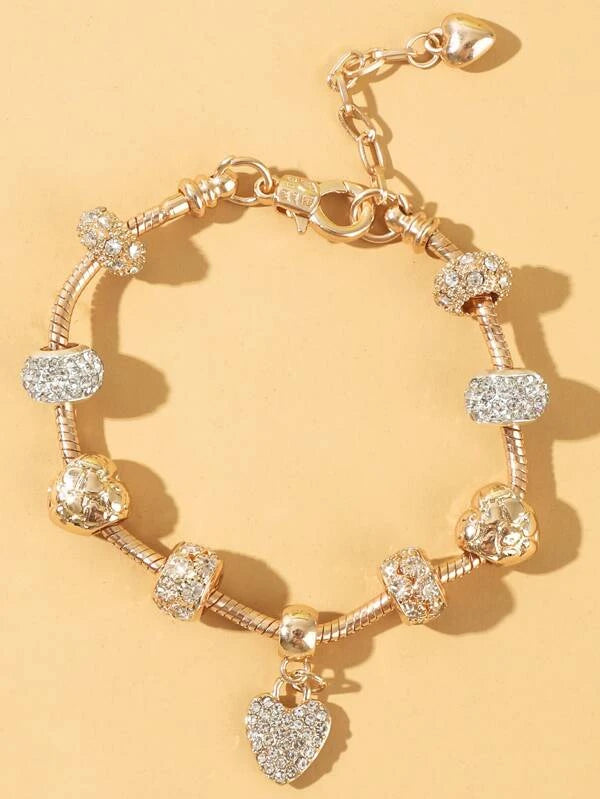Bracelet - Gold Rhinestone Heart Charm