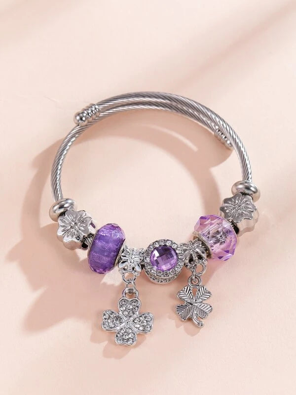 Bracelet - Silver Purple Clover