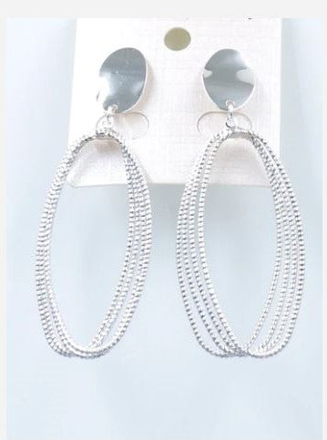 Silver Textured Oval Fashion Dangle Earrings