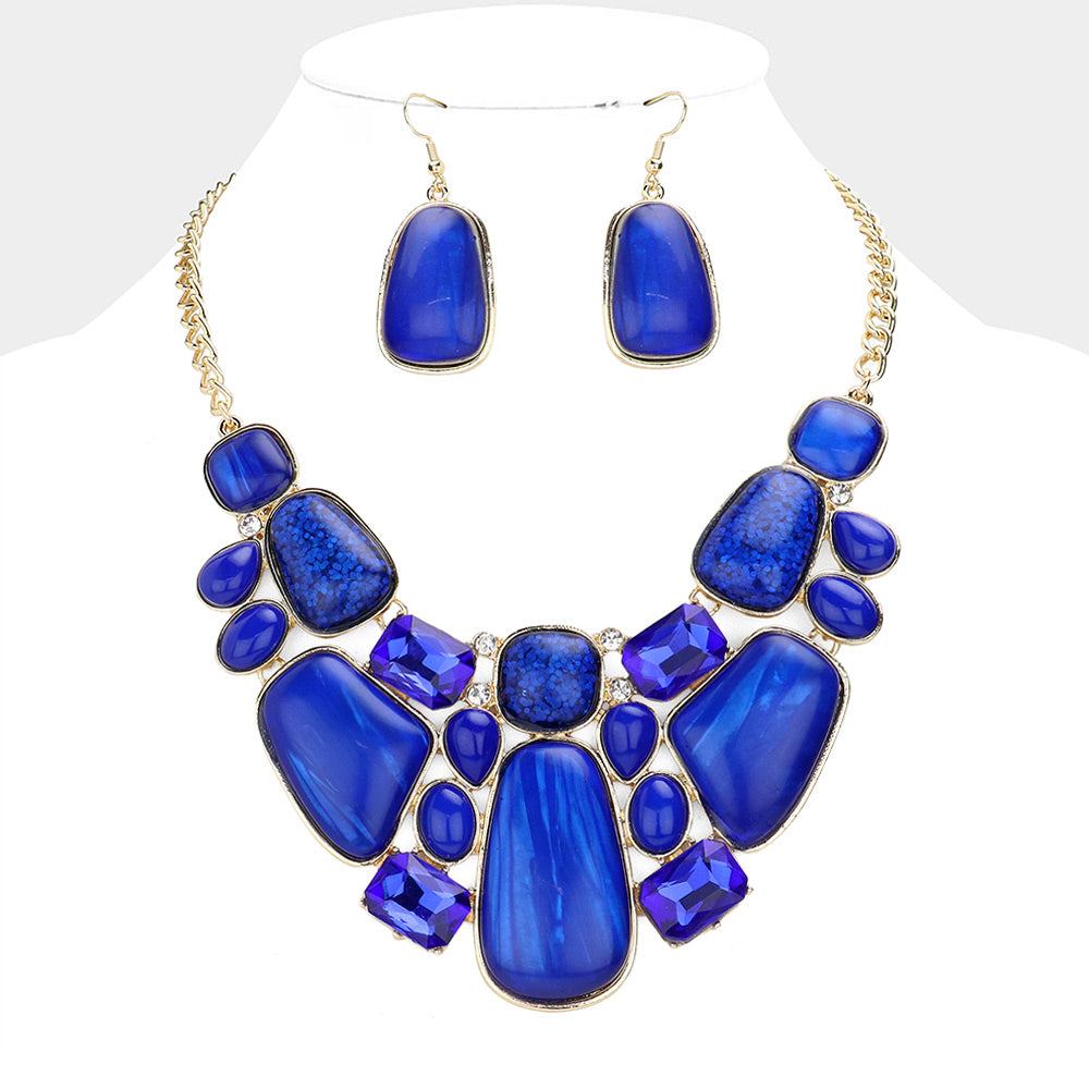 BLUE GEOMETRIC ABSTRACT STONE CLUSTER NECKLACE