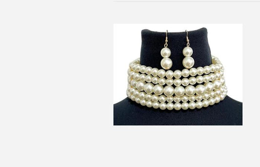 CREAM PEARL CHOKER NECKLACE SET