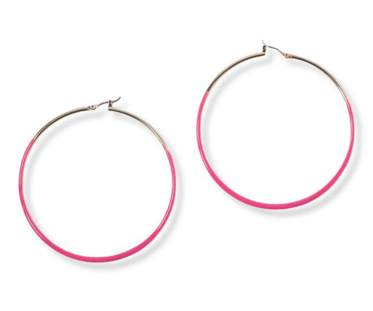 GOLD/FUCHSIA ROUND HOOP EARRINGS