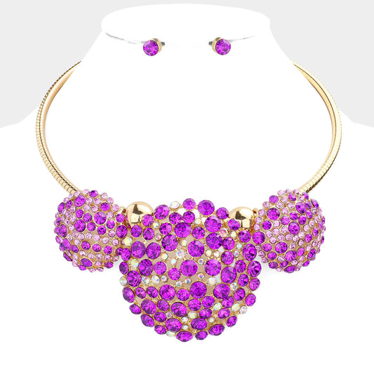 PURPLE CLUSTER TRIPLE ROUND CHOKER NECKLACE