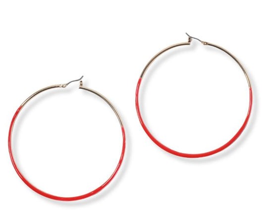 GOLD/RED ROUND HOOP EARRINGS