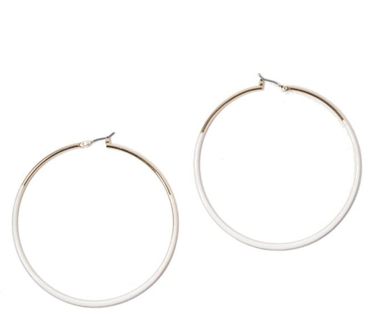 GOLD/WHITE ROUND HOOP EARRINGS