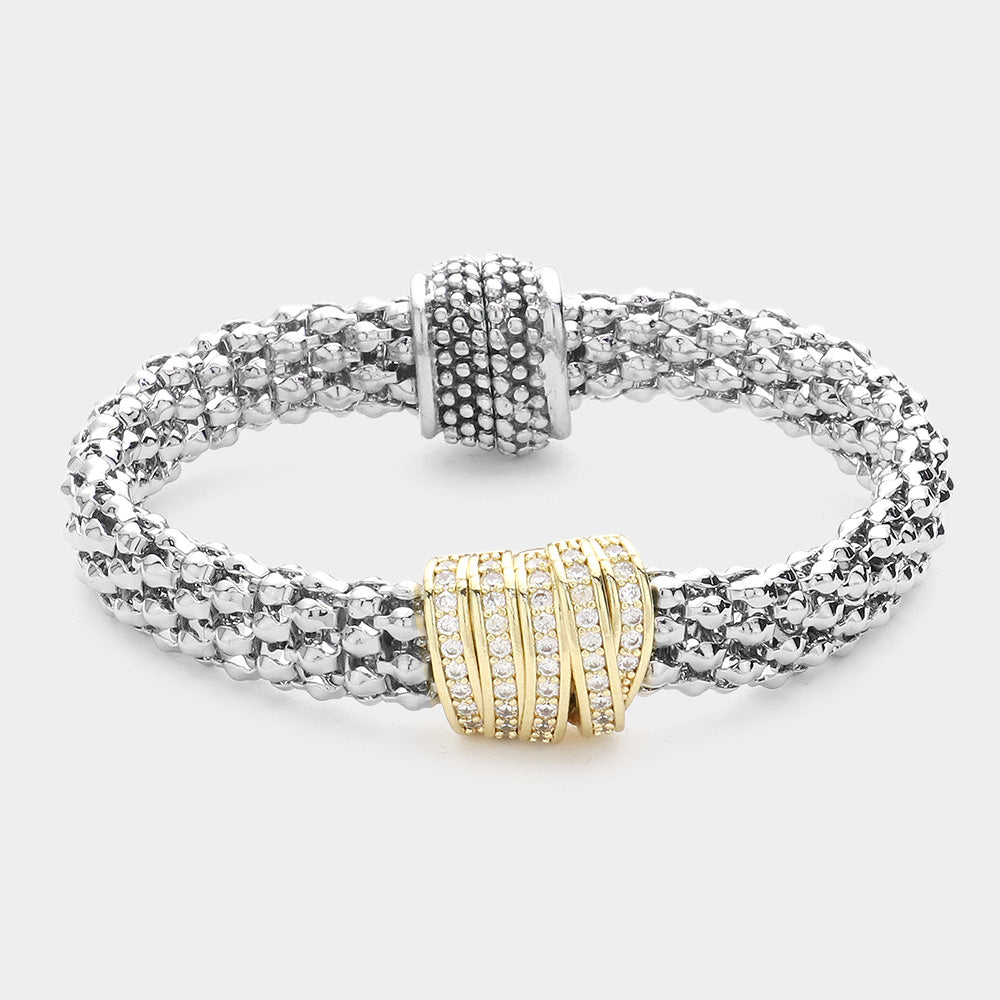 14K GOLD PLATED CZ STONE MESH MAGNETIC BRACELET