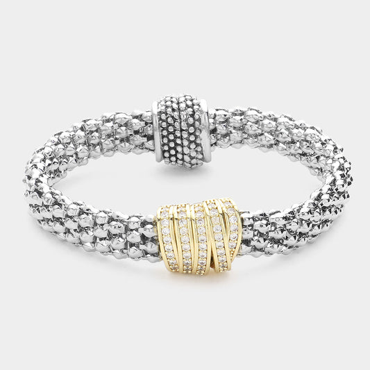 14K GOLD PLATED CZ STONE MESH MAGNETIC BRACELET